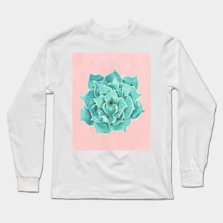 Watercolor Green Succulent On Pink Long Sleeve T-Shirt